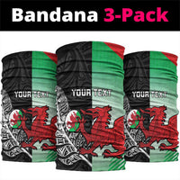 New Zealand and Wales Rugby Custom Neck Gaiter Aotearoa All Black Combine Welsh Dragon LT14 package One Size: 25*50cm Black - Polynesian Pride