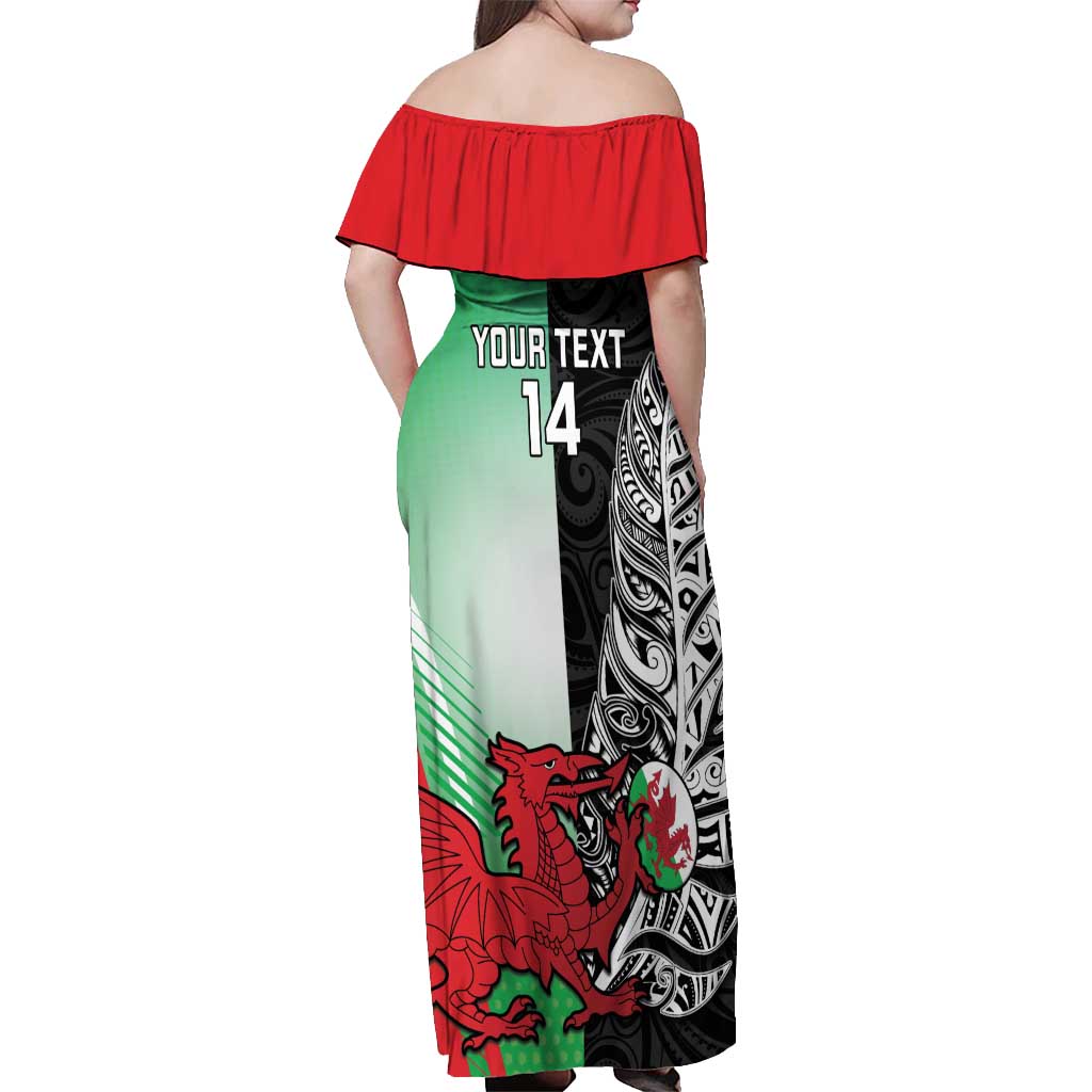 New Zealand and Wales Rugby Custom Off Shoulder Maxi Dress Aotearoa All Black Combine Welsh Dragon LT14 - Polynesian Pride