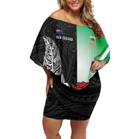 New Zealand and Wales Rugby Custom Off Shoulder Short Dress Aotearoa All Black Combine Welsh Dragon LT14 Women Black - Polynesian Pride
