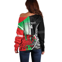 New Zealand and Wales Rugby Custom Off Shoulder Sweater Aotearoa All Black Combine Welsh Dragon LT14 - Polynesian Pride