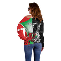 New Zealand and Wales Rugby Custom Off Shoulder Sweater Aotearoa All Black Combine Welsh Dragon LT14 - Polynesian Pride