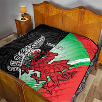 New Zealand and Wales Rugby Custom Quilt Aotearoa All Black Combine Welsh Dragon - Polynesian Pride