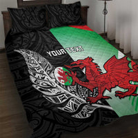 New Zealand and Wales Rugby Custom Quilt Bed Set Aotearoa All Black Combine Welsh Dragon LT14 Black - Polynesian Pride