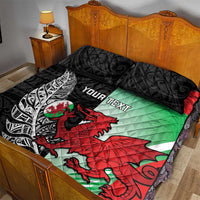 New Zealand and Wales Rugby Custom Quilt Bed Set Aotearoa All Black Combine Welsh Dragon LT14 - Polynesian Pride