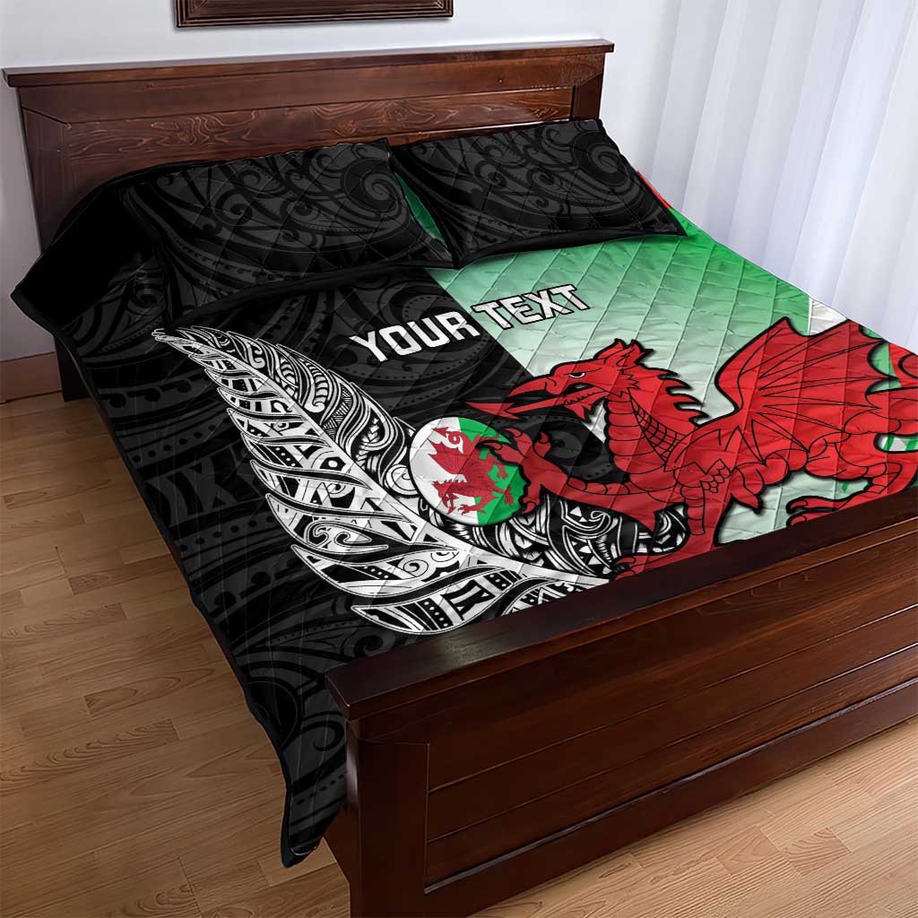 New Zealand and Wales Rugby Custom Quilt Bed Set Aotearoa All Black Combine Welsh Dragon LT14 - Polynesian Pride