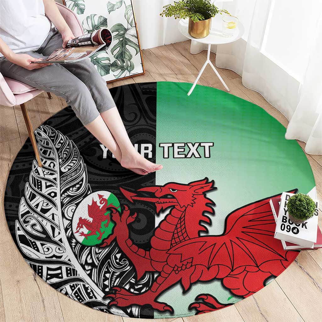 New Zealand and Wales Rugby Custom Round Carpet Aotearoa All Black Combine Welsh Dragon LT14 - Polynesian Pride