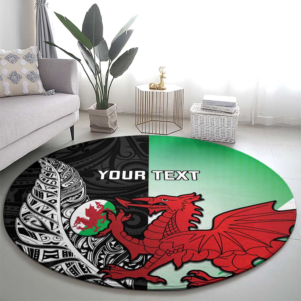 New Zealand and Wales Rugby Custom Round Carpet Aotearoa All Black Combine Welsh Dragon LT14 - Polynesian Pride