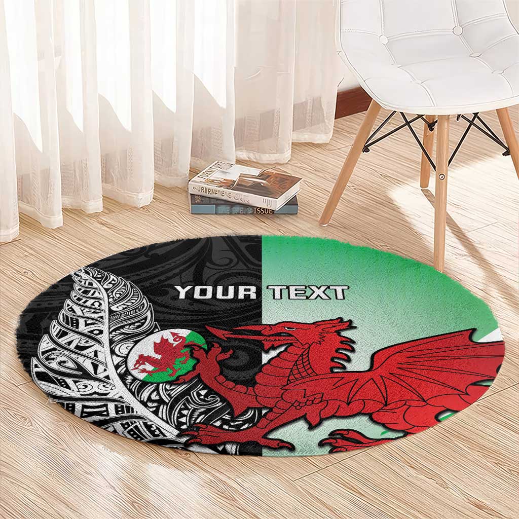New Zealand and Wales Rugby Custom Round Carpet Aotearoa All Black Combine Welsh Dragon LT14 - Polynesian Pride