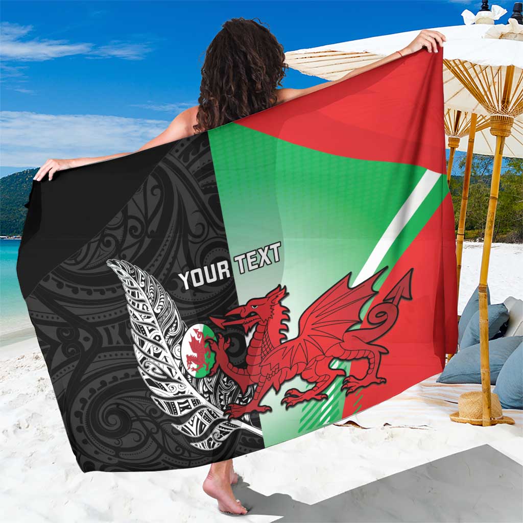 New Zealand and Wales Rugby Custom Sarong Aotearoa All Black Combine Welsh Dragon LT14 One Size 44 x 66 inches Black - Polynesian Pride