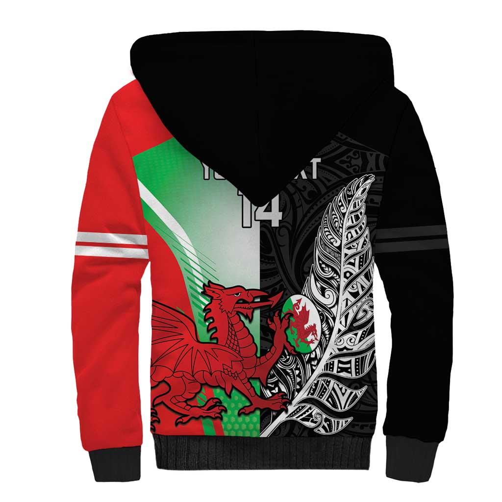 New Zealand and Wales Rugby Custom Sherpa Hoodie Aotearoa All Black Combine Welsh Dragon LT14 - Polynesian Pride