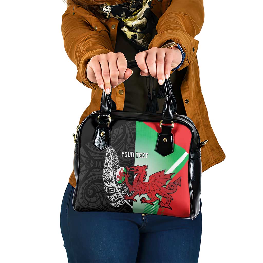 New Zealand and Wales Rugby Custom Shoulder Handbag Aotearoa All Black Combine Welsh Dragon LT14 One Size Black - Polynesian Pride