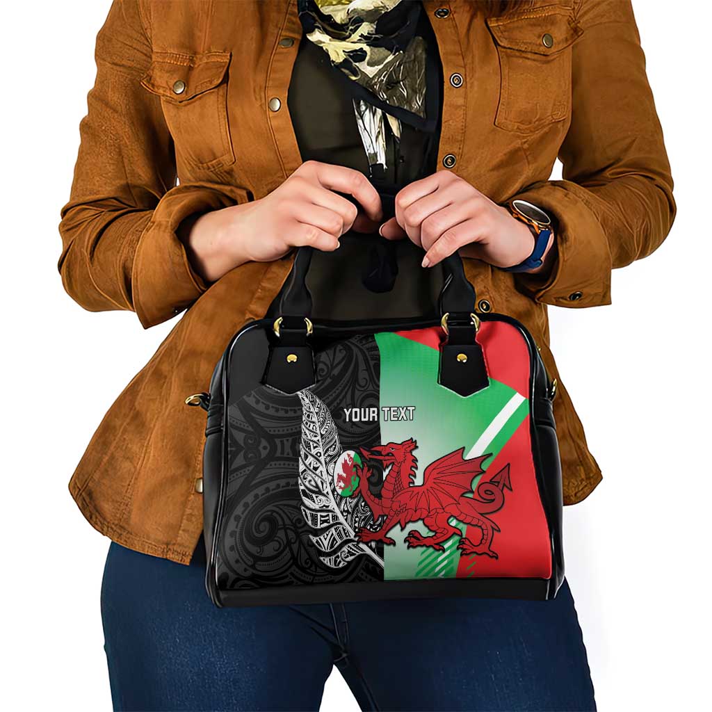 New Zealand and Wales Rugby Custom Shoulder Handbag Aotearoa All Black Combine Welsh Dragon LT14 - Polynesian Pride