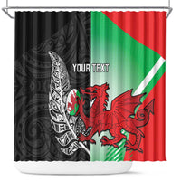 New Zealand and Wales Rugby Custom Shower Curtain Aotearoa All Black Combine Welsh Dragon LT14 Black - Polynesian Pride