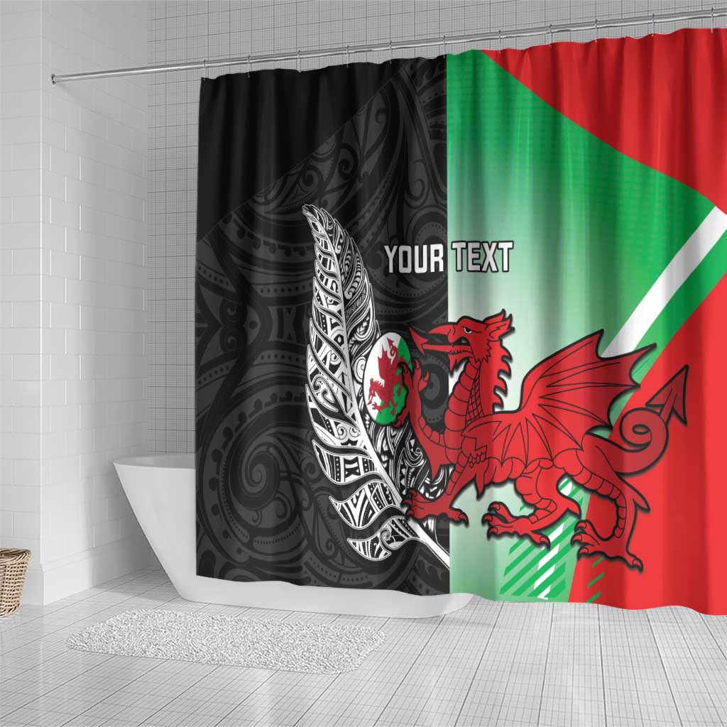 New Zealand and Wales Rugby Custom Shower Curtain Aotearoa All Black Combine Welsh Dragon LT14 - Polynesian Pride
