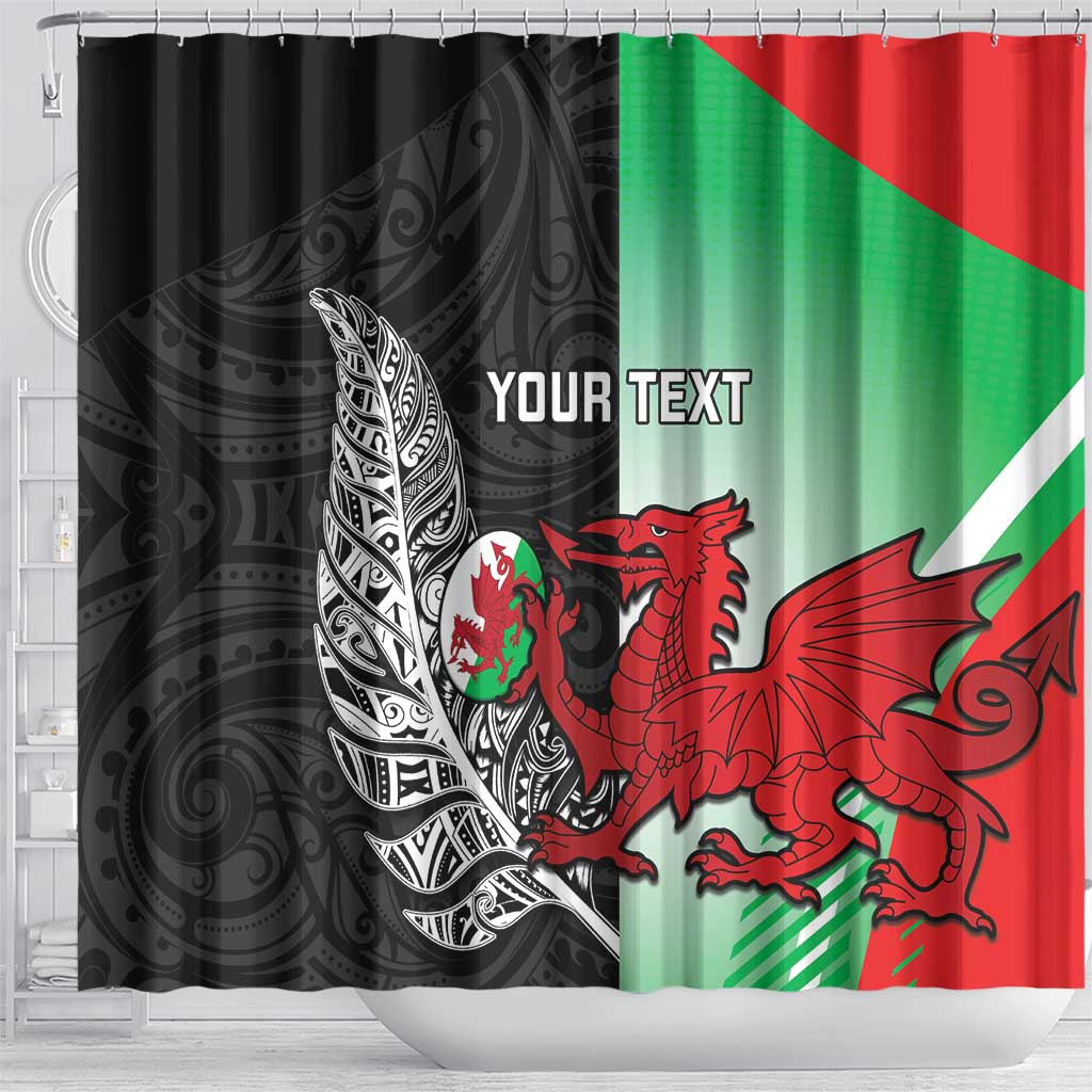 New Zealand and Wales Rugby Custom Shower Curtain Aotearoa All Black Combine Welsh Dragon LT14 - Polynesian Pride