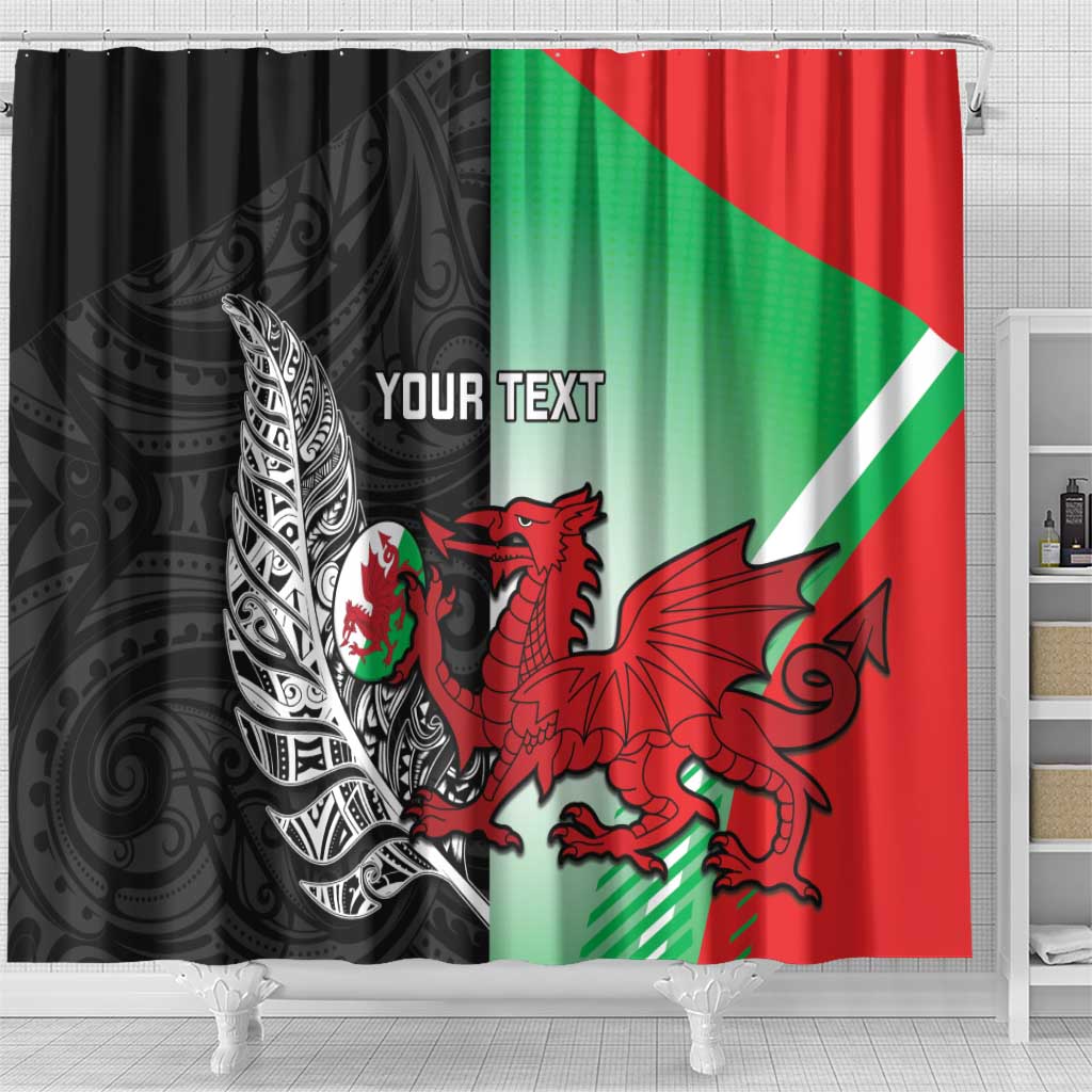 New Zealand and Wales Rugby Custom Shower Curtain Aotearoa All Black Combine Welsh Dragon LT14 - Polynesian Pride