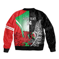 New Zealand and Wales Rugby Custom Sleeve Zip Bomber Jacket Aotearoa All Black Combine Welsh Dragon LT14 - Polynesian Pride