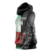 New Zealand and Wales Rugby Custom Sleeveless Hoodie Aotearoa All Black Combine Welsh Dragon LT14 - Polynesian Pride