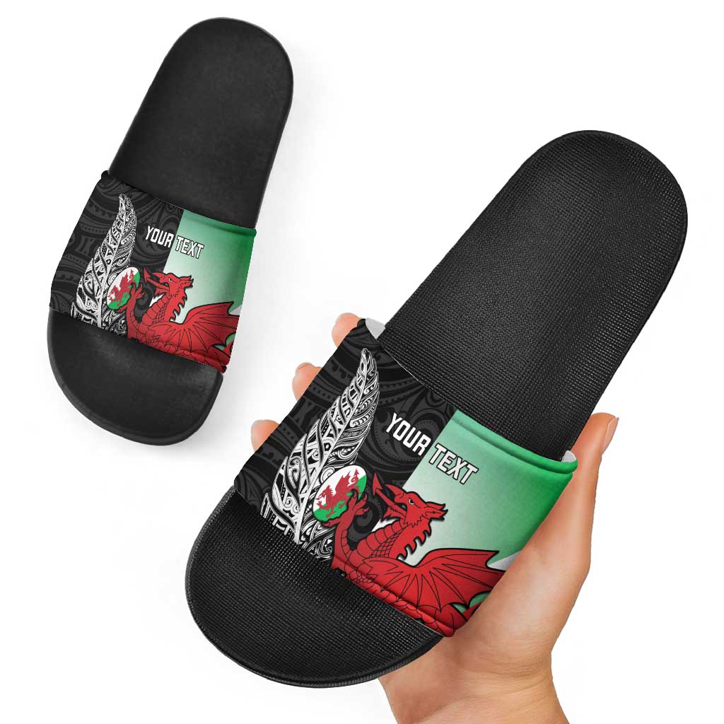 New Zealand and Wales Rugby Custom Slide Sandals Aotearoa All Black Combine Welsh Dragon LT14 - Polynesian Pride