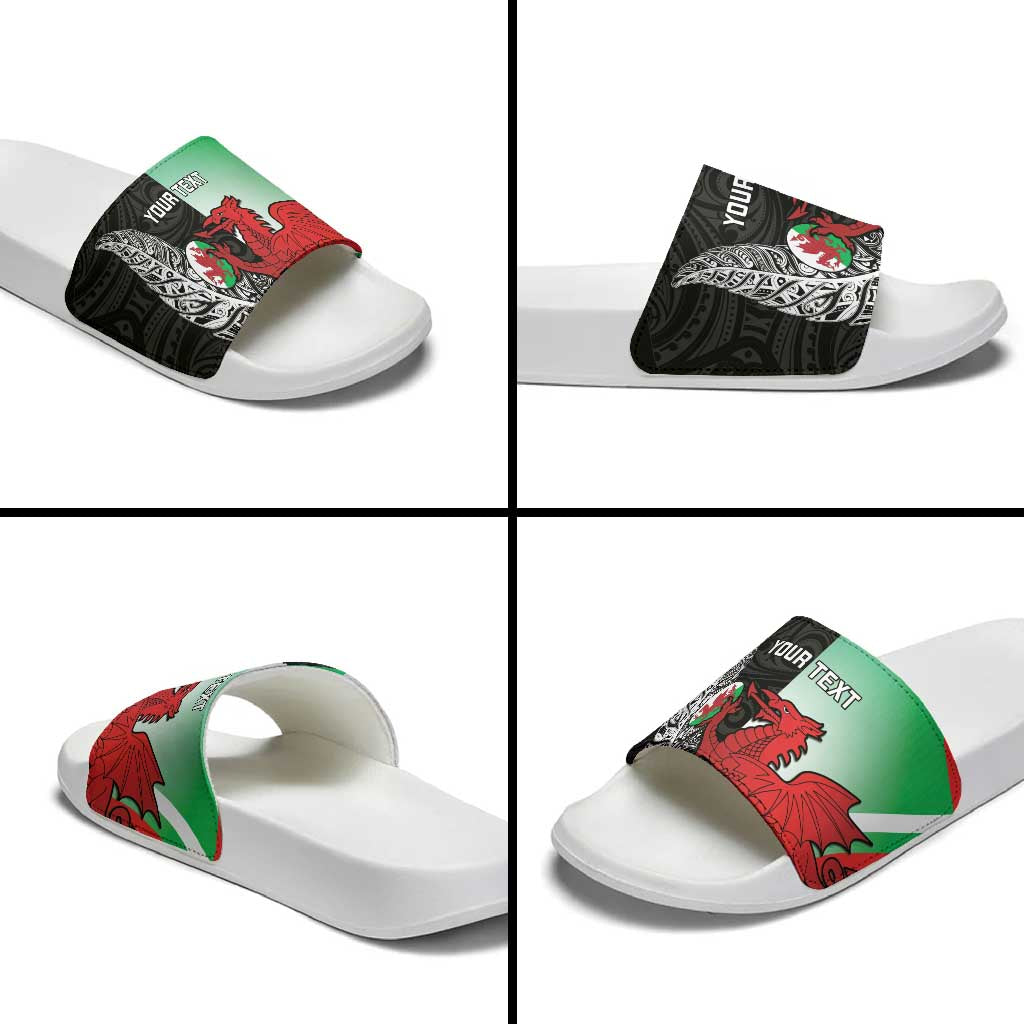 New Zealand and Wales Rugby Custom Slide Sandals Aotearoa All Black Combine Welsh Dragon LT14 - Polynesian Pride