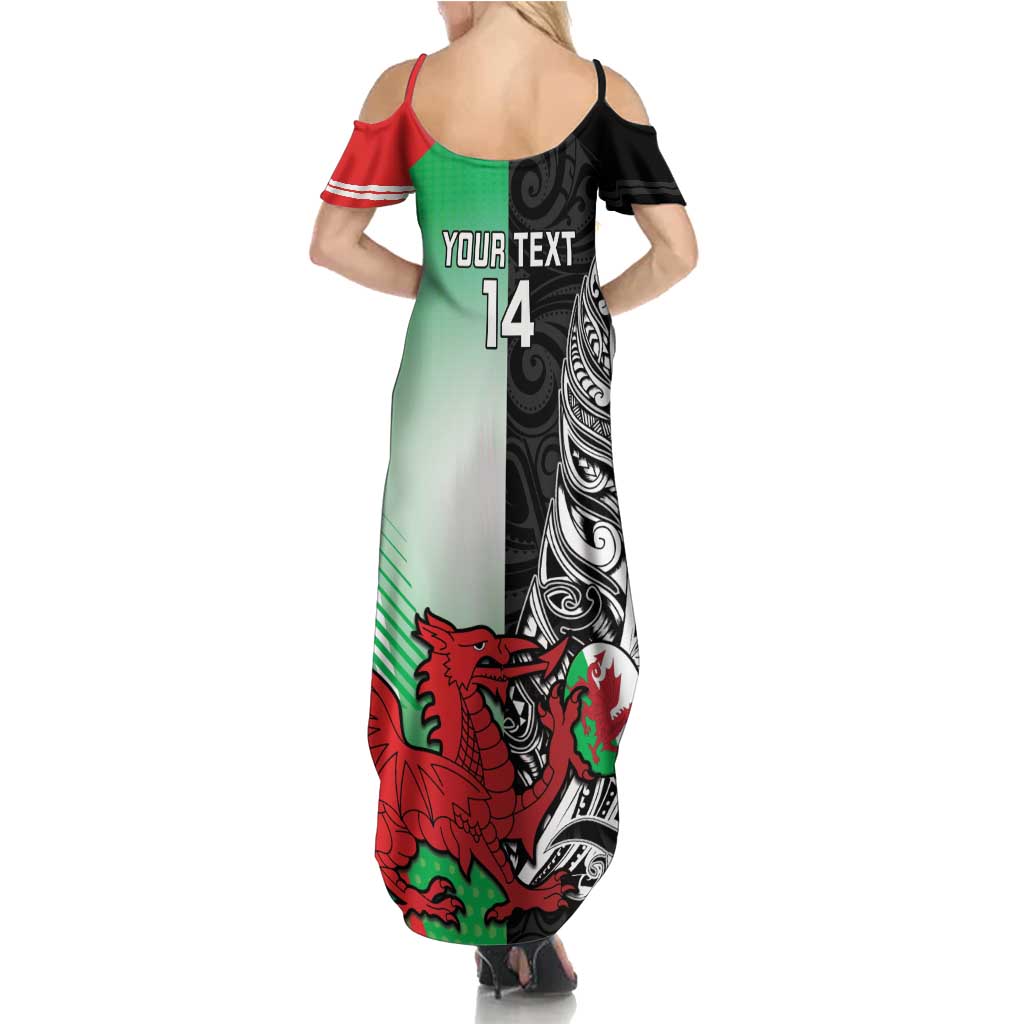 New Zealand and Wales Rugby Custom Summer Maxi Dress Aotearoa All Black Combine Welsh Dragon LT14 - Polynesian Pride
