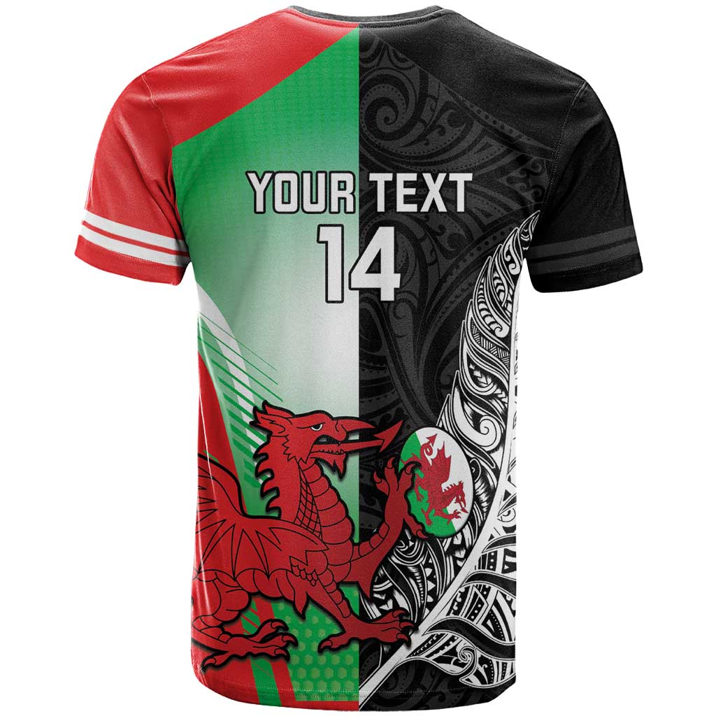 New Zealand and Wales Rugby Custom T Shirt Aotearoa All Black Combine Welsh Dragon LT14 - Polynesian Pride