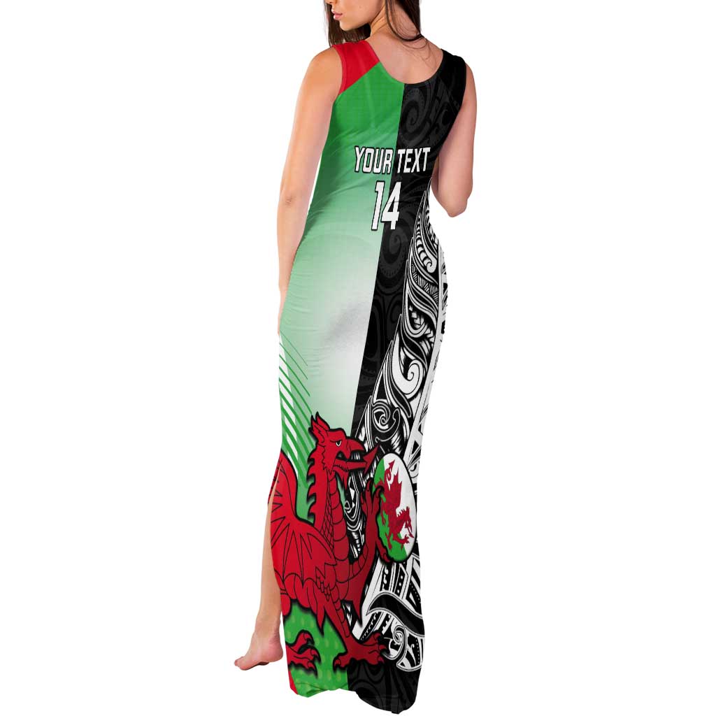New Zealand and Wales Rugby Custom Tank Maxi Dress Aotearoa All Black Combine Welsh Dragon LT14 - Polynesian Pride