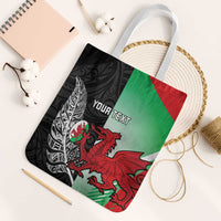New Zealand and Wales Rugby Custom Tote Bag Aotearoa All Black Combine Welsh Dragon LT14 White Strap One Size Black - Polynesian Pride