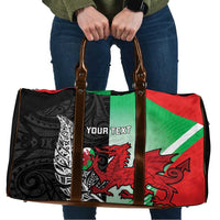 New Zealand and Wales Rugby Custom Travel Bag Aotearoa All Black Combine Welsh Dragon LT14 Black - Polynesian Pride