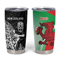 New Zealand and Wales Rugby Custom Tumbler Cup Aotearoa All Black Combine Welsh Dragon LT14 Black - Polynesian Pride