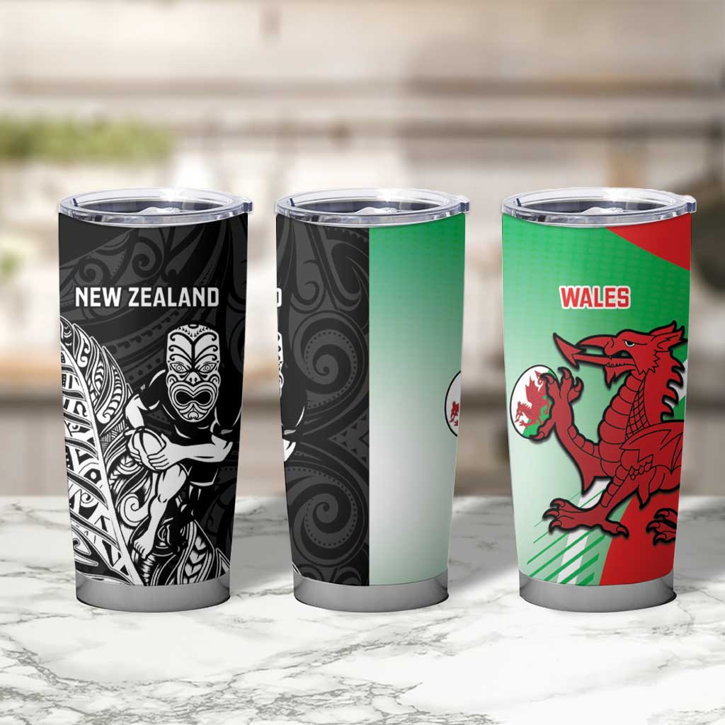 New Zealand and Wales Rugby Custom Tumbler Cup Aotearoa All Black Combine Welsh Dragon LT14 - Polynesian Pride