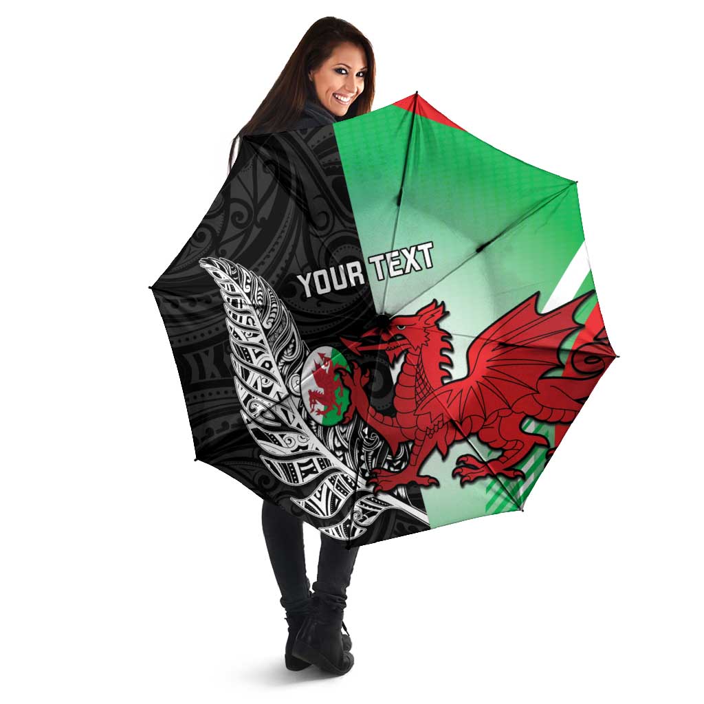 New Zealand and Wales Rugby Custom Umbrella Aotearoa All Black Combine Welsh Dragon LT14 - Polynesian Pride