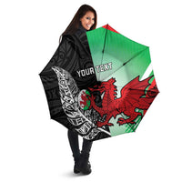 New Zealand and Wales Rugby Custom Umbrella Aotearoa All Black Combine Welsh Dragon LT14 - Polynesian Pride