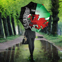 New Zealand and Wales Rugby Custom Umbrella Aotearoa All Black Combine Welsh Dragon LT14 - Polynesian Pride