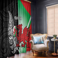 New Zealand and Wales Rugby Custom Window Curtain Aotearoa All Black Combine Welsh Dragon LT14 - Polynesian Pride