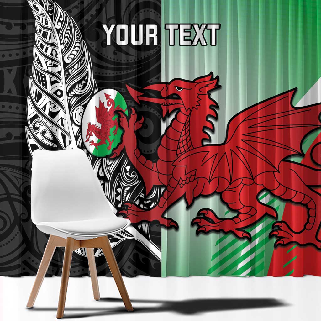 New Zealand and Wales Rugby Custom Window Curtain Aotearoa All Black Combine Welsh Dragon LT14 - Polynesian Pride