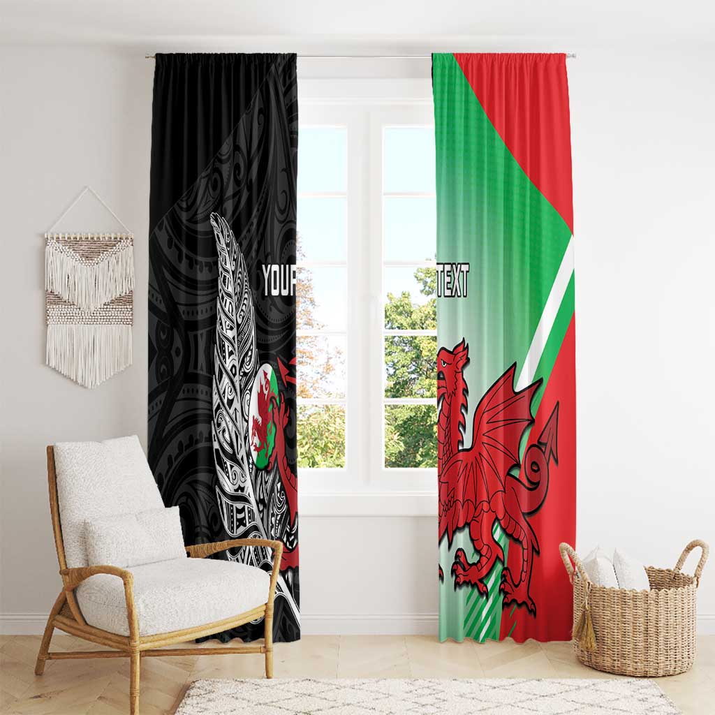 New Zealand and Wales Rugby Custom Window Curtain Aotearoa All Black Combine Welsh Dragon LT14 - Polynesian Pride