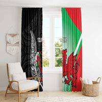 New Zealand and Wales Rugby Custom Window Curtain Aotearoa All Black Combine Welsh Dragon LT14 - Polynesian Pride