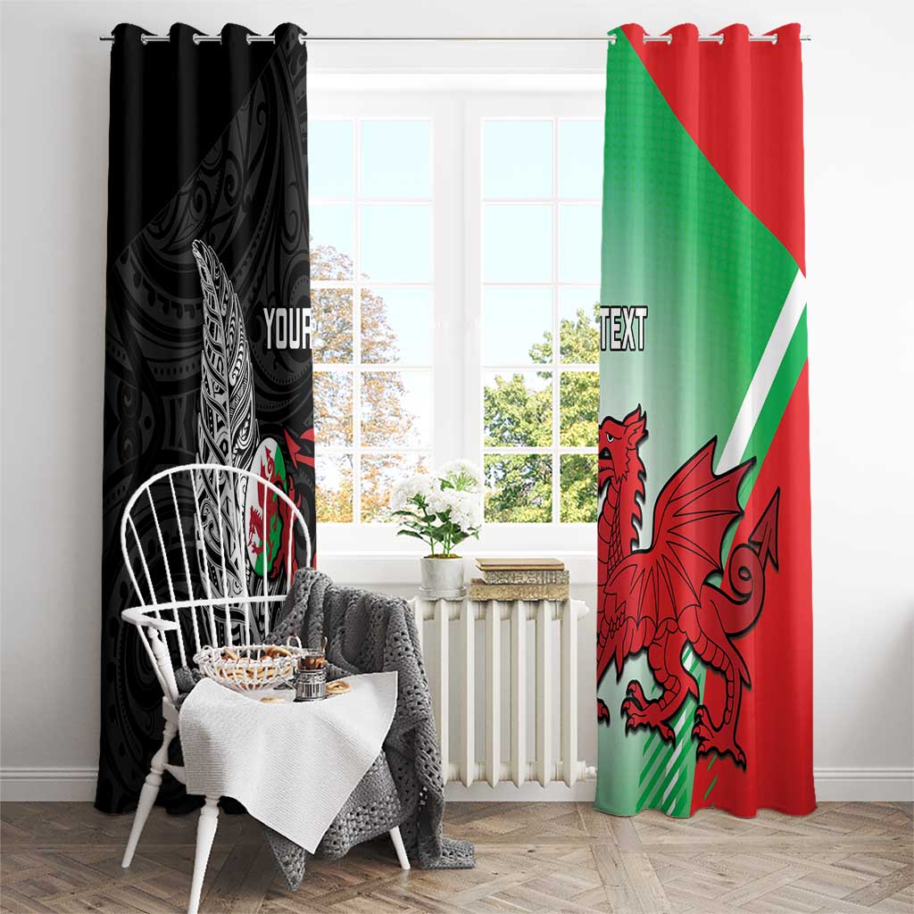 New Zealand and Wales Rugby Custom Window Curtain Aotearoa All Black Combine Welsh Dragon LT14 - Polynesian Pride