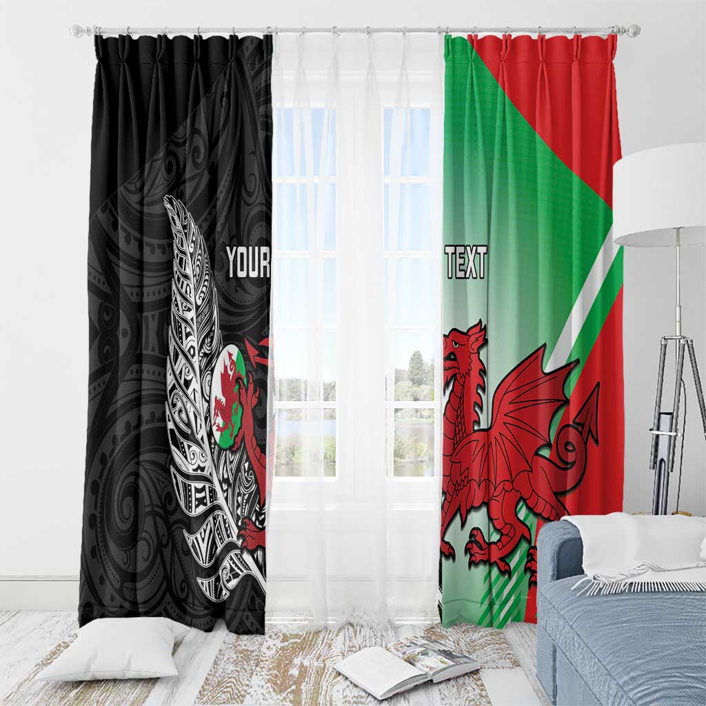 New Zealand and Wales Rugby Custom Window Curtain Aotearoa All Black Combine Welsh Dragon LT14 - Polynesian Pride