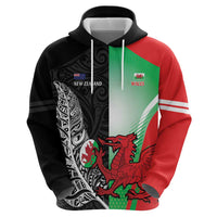New Zealand and Wales Rugby Custom Zip Hoodie Aotearoa All Black Combine Welsh Dragon LT14 - Polynesian Pride