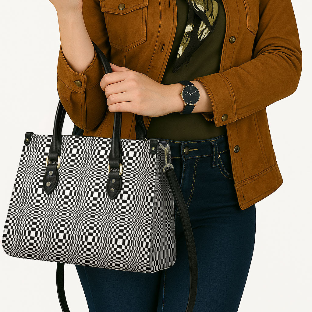 Black White Filipino Binakol Motifs Leather Bag Mabuhay Philippines Festival Kusikus Pattern LT14 - Polynesian Pride