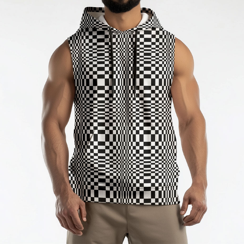 Black White Filipino Binakol Motifs Sleeveless Hoodie Mabuhay Philippines Festival Kusikus Pattern LT14 - Polynesian Pride