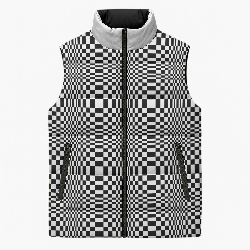 Black White Filipino Binakol Motifs Sleeveless Puffer Jacket Mabuhay Philippines Festival Kusikus Pattern LT14 Unisex Black - Polynesian Pride