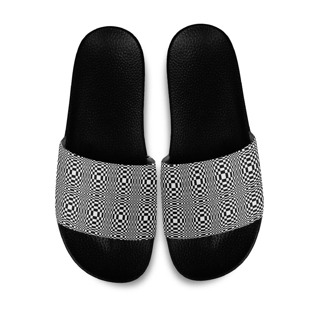 Black White Filipino Binakol Motifs Slide Sandals Mabuhay Philippines Festival Kusikus Pattern LT14 Black - Polynesian Pride