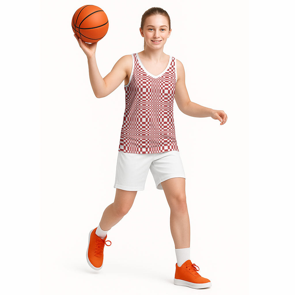 Red White Filipino Binakol Motifs Basketball Jersey Mabuhay Philippines Festival Kusikus Pattern LT14 - Polynesian Pride