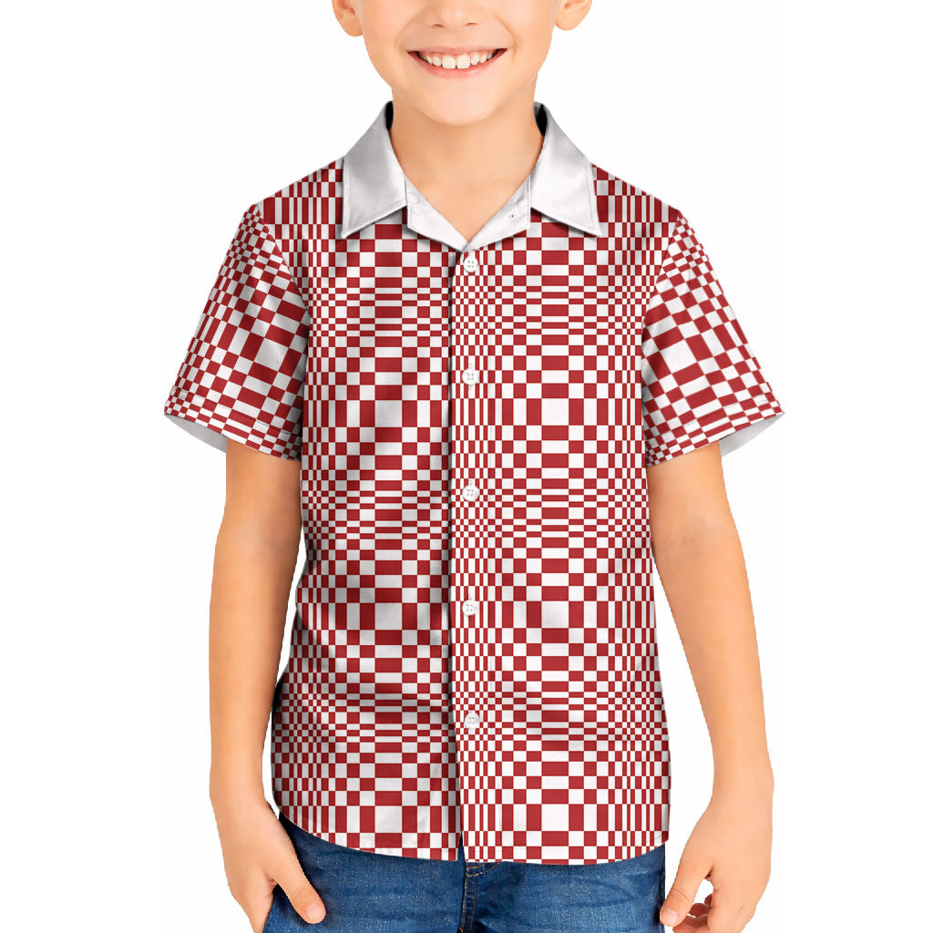 Red White Filipino Binakol Motifs Kid Hawaiian Shirt Mabuhay Philippines Festival Kusikus Pattern LT14 Kid Red - Polynesian Pride