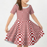 Red White Filipino Binakol Motifs Kid Short Sleeve Dress Mabuhay Philippines Festival Kusikus Pattern LT14 KID Red - Polynesian Pride