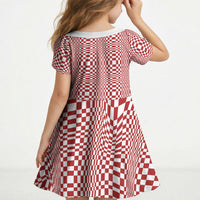 Red White Filipino Binakol Motifs Kid Short Sleeve Dress Mabuhay Philippines Festival Kusikus Pattern LT14 - Polynesian Pride