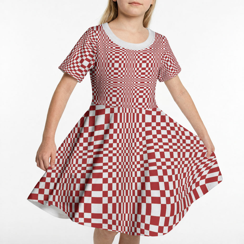 Red White Filipino Binakol Motifs Kid Short Sleeve Dress Mabuhay Philippines Festival Kusikus Pattern LT14 - Polynesian Pride